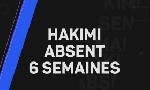 Revoir Entorse svre pour achraf hakimi, qui sera absent au moins six semaines du 05 Novembre